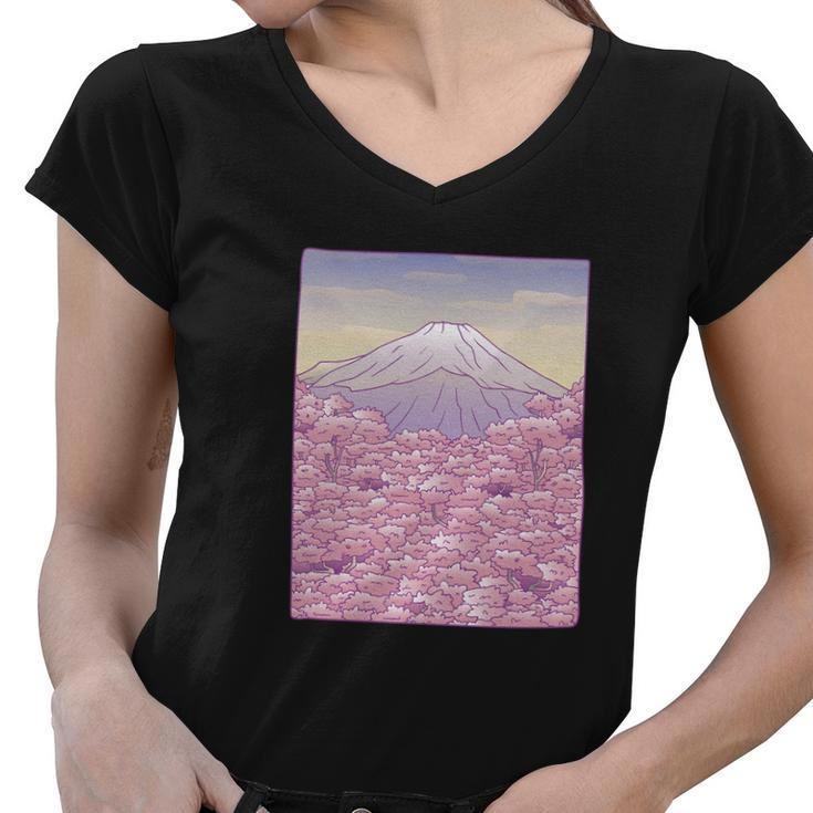 Pastel Mount Fuji Women V-Neck T-Shirt