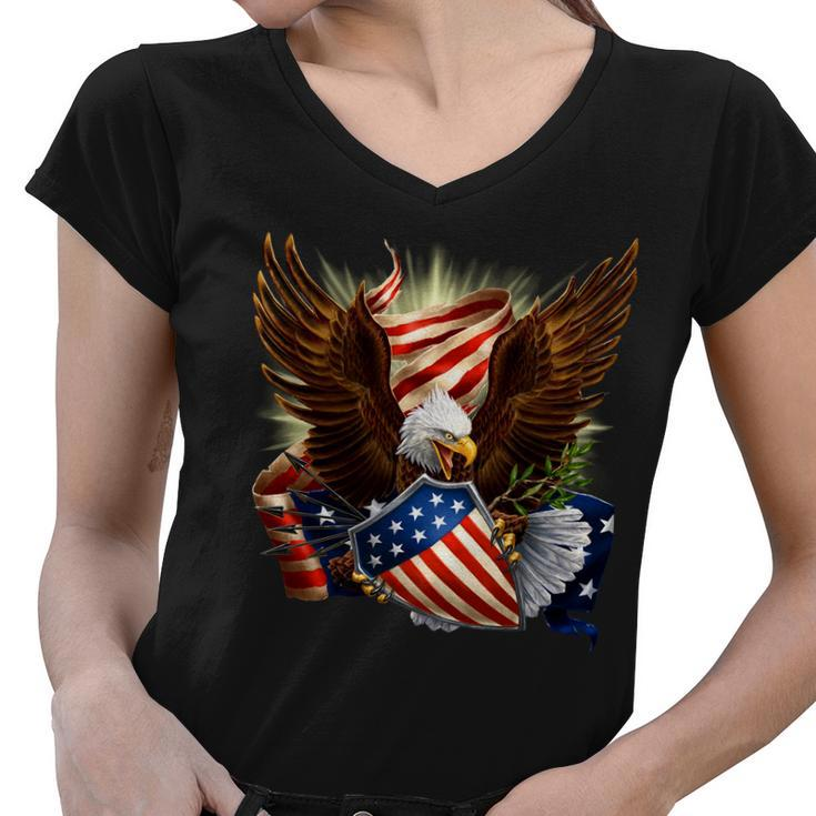 Patriot Eagle American Shield Tshirt Women V-Neck T-Shirt