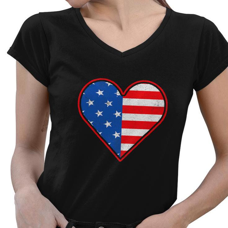 Patriotic American Flag Heart For 4Th Of July Girl Women V-Neck T-Shirt
