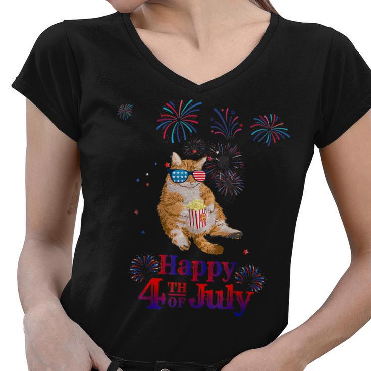 Patriotic Cat  Happy 4Th Of July  Women V-Neck T-Shirt
