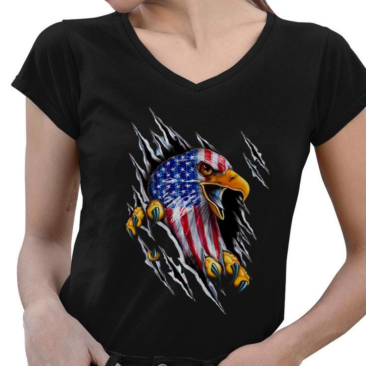 Patriotic Eagle Shirt 4Th Of July Usa American Flag Women V-Neck T-Shirt