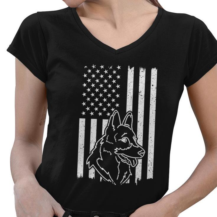 Patriotic German Shepherd American Flag Dog Lover Cute Gift Women V-Neck T-Shirt