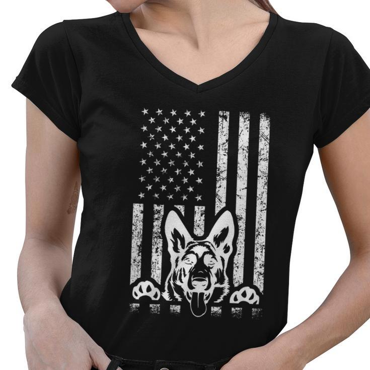 Patriotic German Shepherd American Flag Dog Lover Gift Cool Gift Women V-Neck T-Shirt