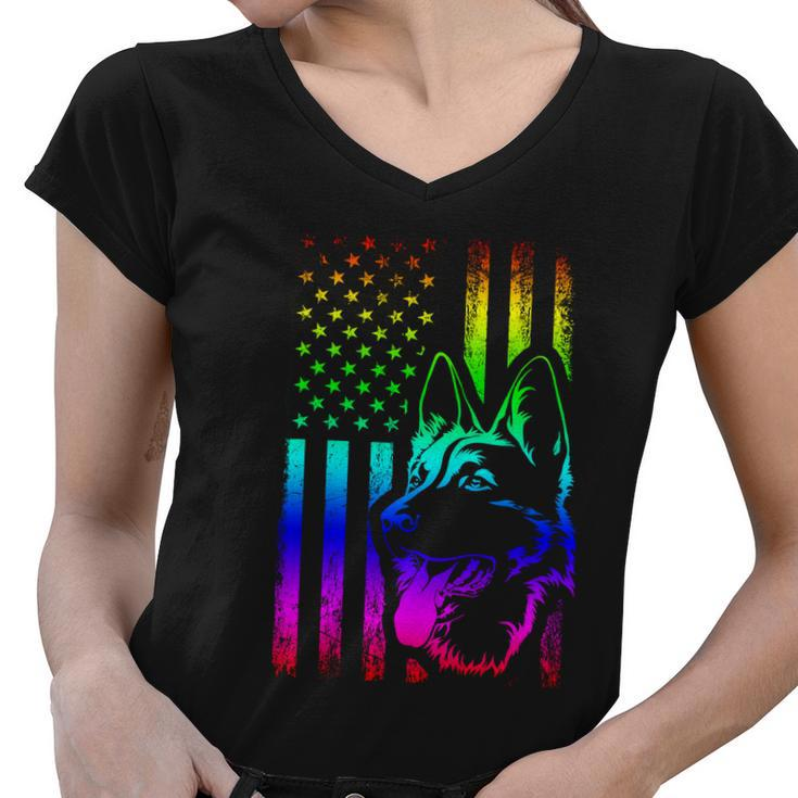 Patriotic German Shepherd American Flag Dog Lover Gift V3 Women V-Neck T-Shirt