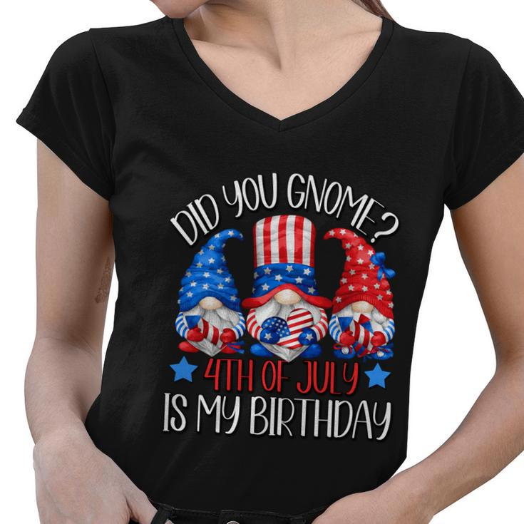Patriotic Gnome In American Flag Outfit 4Th Of July Birthday Gift Women V-Neck T-Shirt