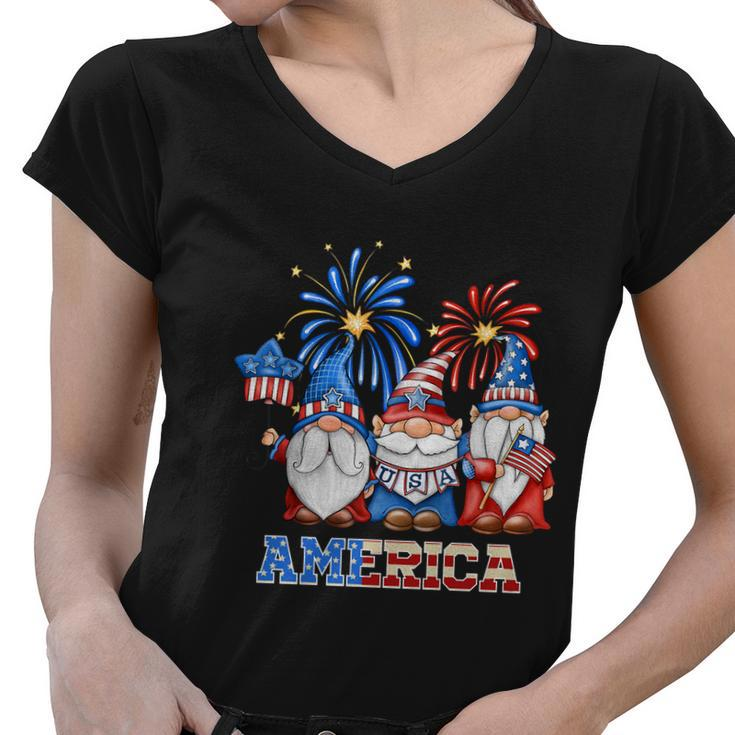 Patriotic Gnomes 4Th Of July Funny Gnome Love American Flag Gift Women V-Neck T-Shirt
