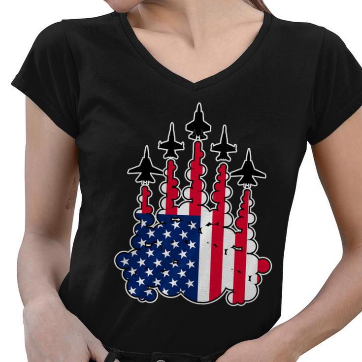 Patriotic Plane Flag Women V-Neck T-Shirt