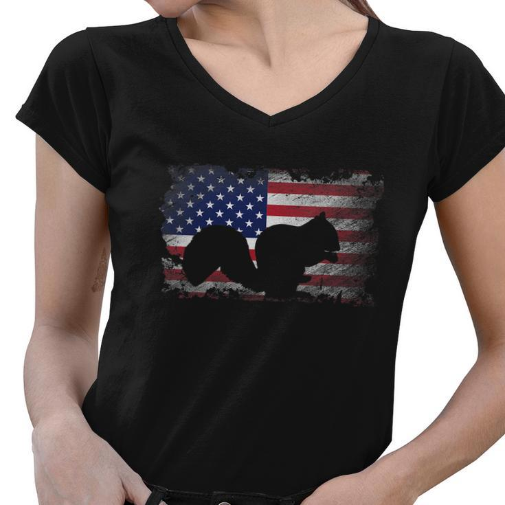 Patriotic Squirrel American Flag Cool Wild Animals Lover Women V-Neck T-Shirt