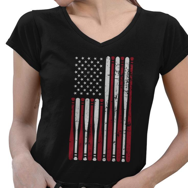Patriotic Us American Baseball Bats And Stars Stripes Flag Great Gift Women V-Neck T-Shirt