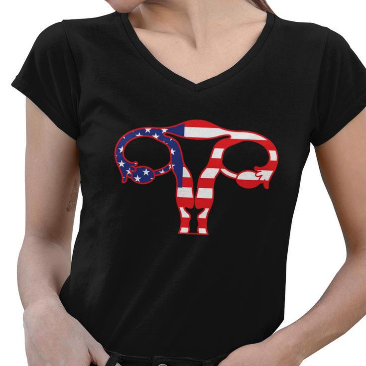 Patriotic Uterus American Flag Womens Rights 1973 Pro Roe Women V-Neck T-Shirt
