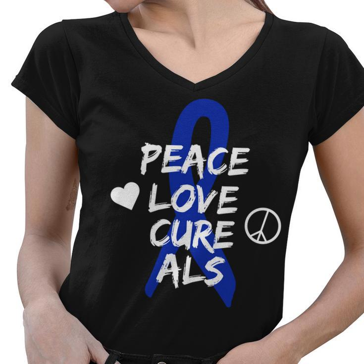 Peace Love Cure Als Awareness Tshirt Women V-Neck T-Shirt