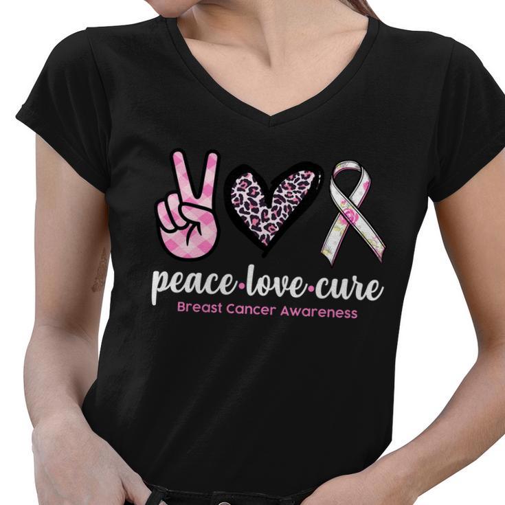 Peace Love Cure Breast Cancer Awareness Fashion Patterns Women V-Neck T-Shirt