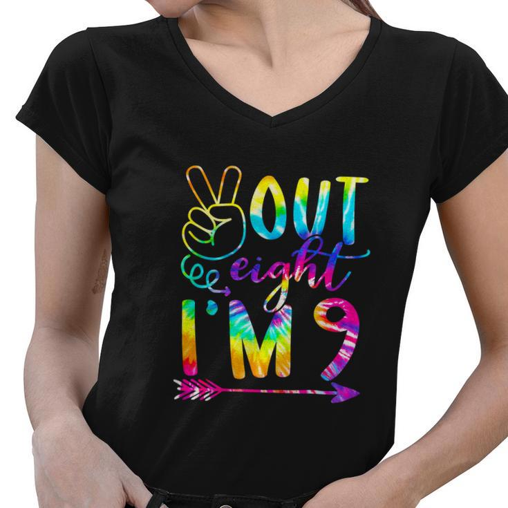 Peace Out Eight Im 9 Tie Dye 9Th Birthday Boy Girl Women V-Neck T-Shirt