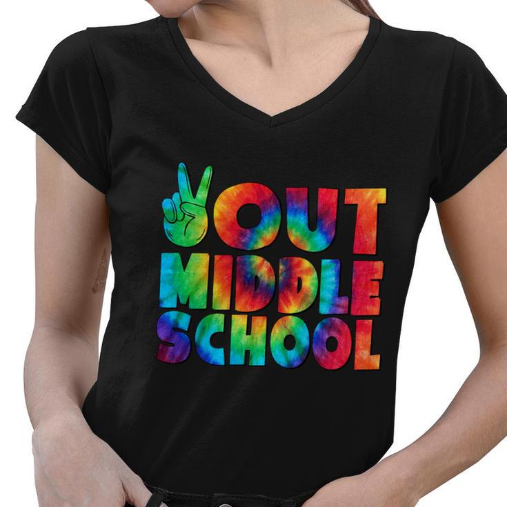Peace Out Middle School Graduation Happy Last Day Of School Gift Women V-Neck T-Shirt