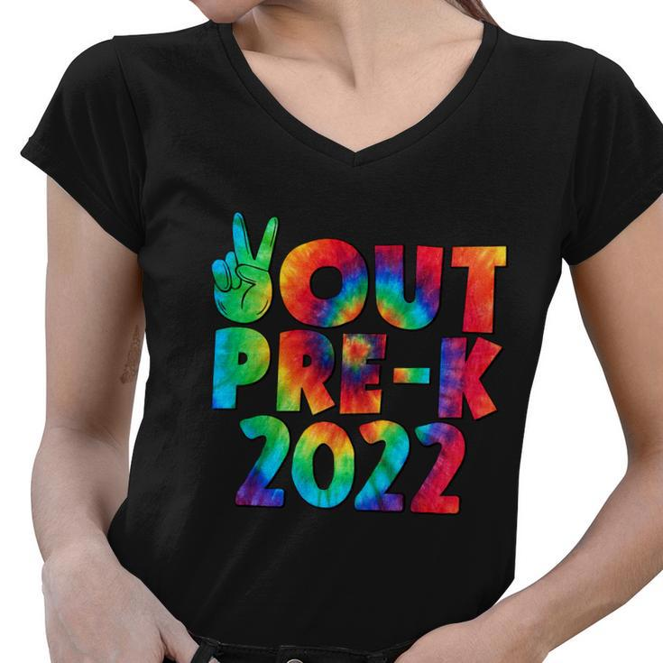 Peace Out Pregiftk 2022 Tie Dye Happy Last Day Of School Funny Gift Women V-Neck T-Shirt