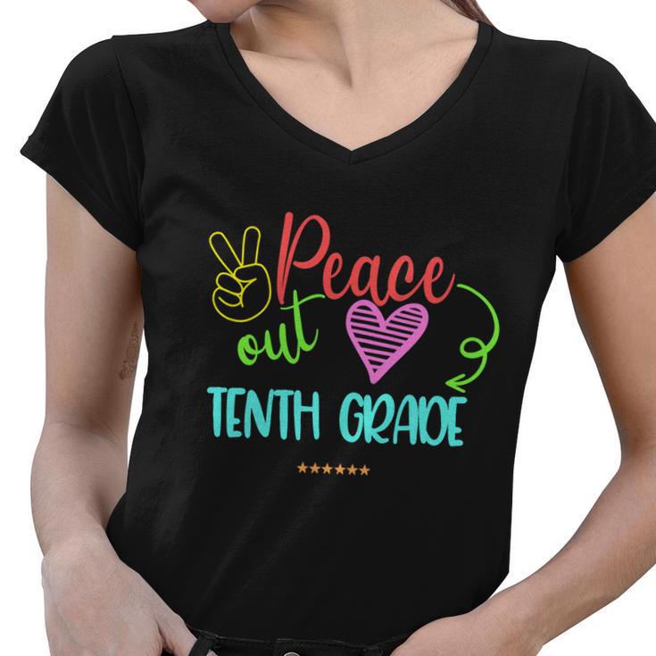 Peace Out Tenth Grade Graphic Plus Size Shirt For Teacher Female Male Students Women V-Neck T-Shirt