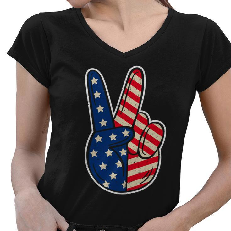 Peace Sign Hand Patriotic American Graphic Plus Size Shirt For Men Women Family Women V-Neck T-Shirt