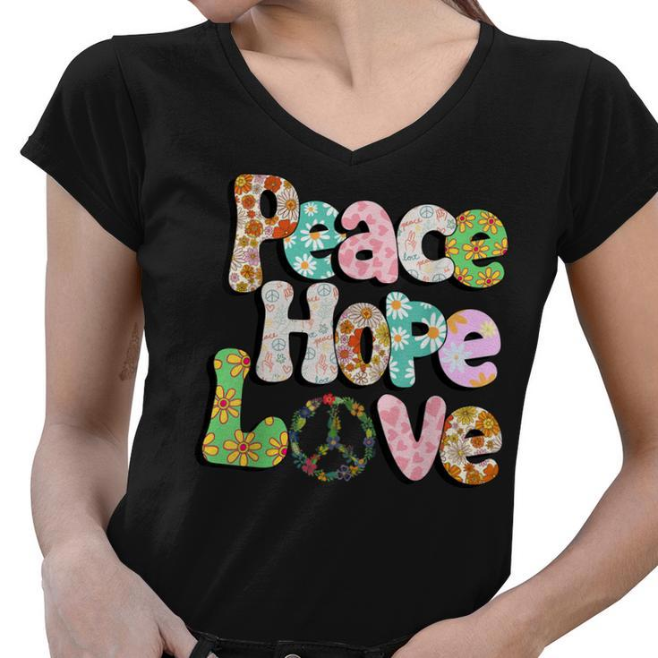 Peace Sign Love 60S 70S Tie Dye Hippie Halloween Costume  V3 Women V-Neck T-Shirt