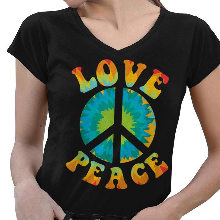 Peace Sign Love 60S 70S Tie Dye Hippie Halloween Costume  V9 Women V-Neck T-Shirt