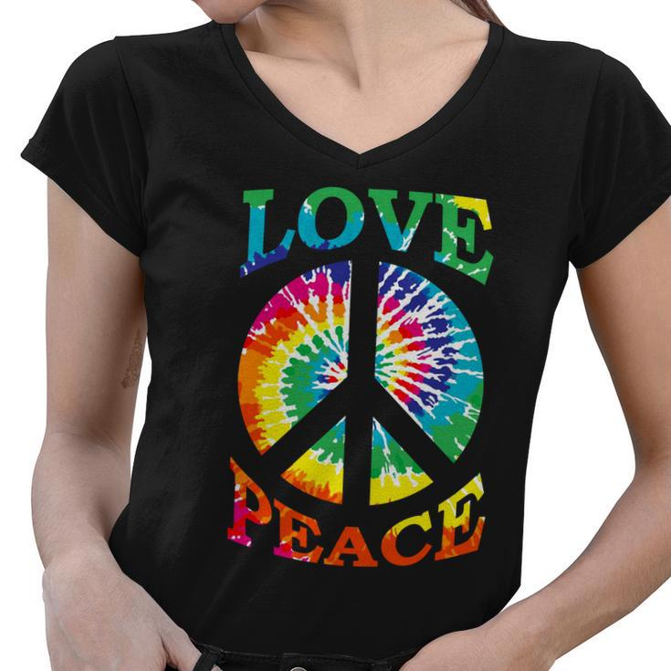 Peace Sign Love Retro 60S 70S Tie Dye Hippie Costume Women V-Neck T-Shirt