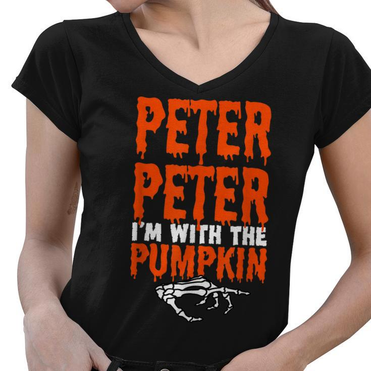 Peter Im With The Pumpkin Halloween Costume Couple Women V-Neck T-Shirt