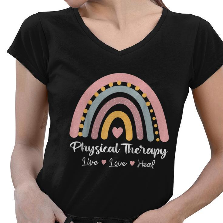 Physical Therapy Pediatric Therapist Pt Month Rainbow Cute Graphic Design Printed Casual Daily Basic Women V-Neck T-Shirt