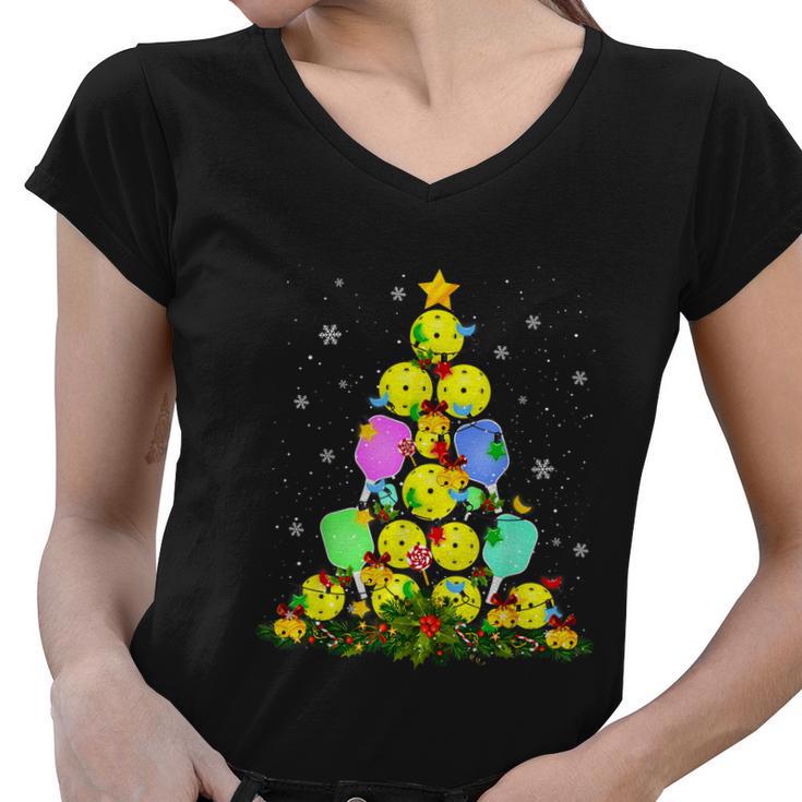 Pickleball Christmas Tree Santa Pickleball Xmas Lights Gift Women V-Neck T-Shirt