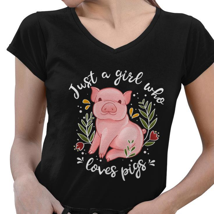 Pig Funny Gift Just Girl Who Loves Pigs Pig Lovers Gift Graphic Design Printed Casual Daily Basic Women V-Neck T-Shirt