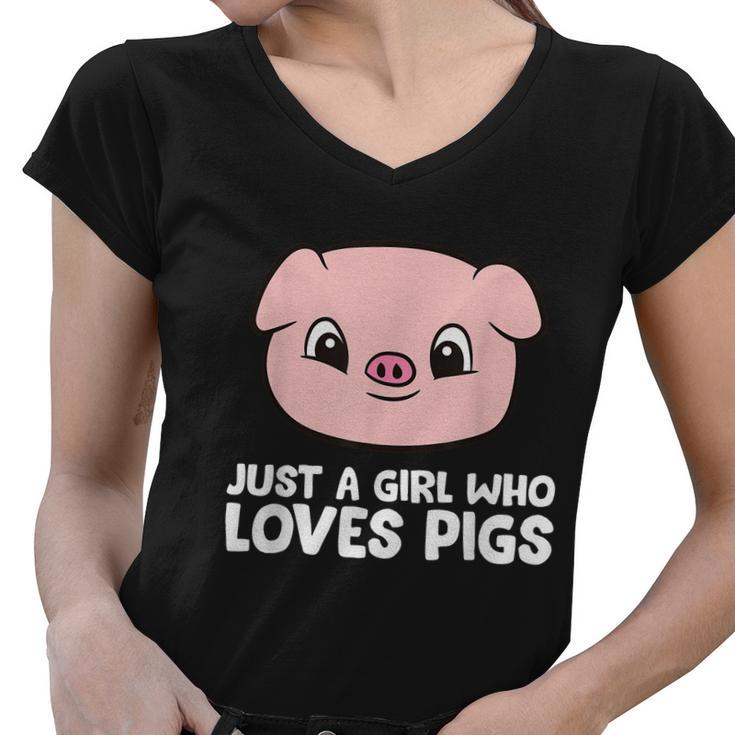 Pigs Farmer Girl Just A Girl Who Loves Pigs Graphic Design Printed Casual Daily Basic Women V-Neck T-Shirt