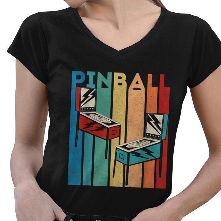 Pinball Retro Vintage Multiball Pinball Machine Arcade Game Women V-Neck T-Shirt
