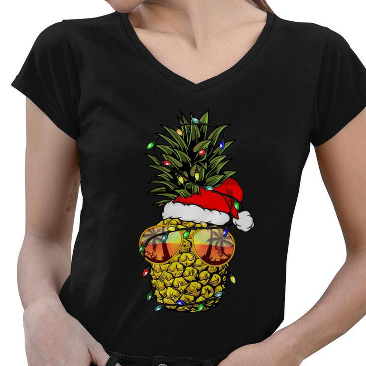 Pineapple Christmas Tree Or Christmas In July Pineapple Cool Gift Women V-Neck T-Shirt