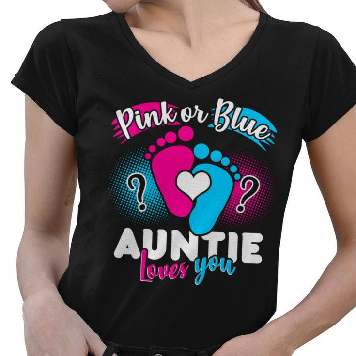 Pink Or Blue Auntie Loves You Women V-Neck T-Shirt