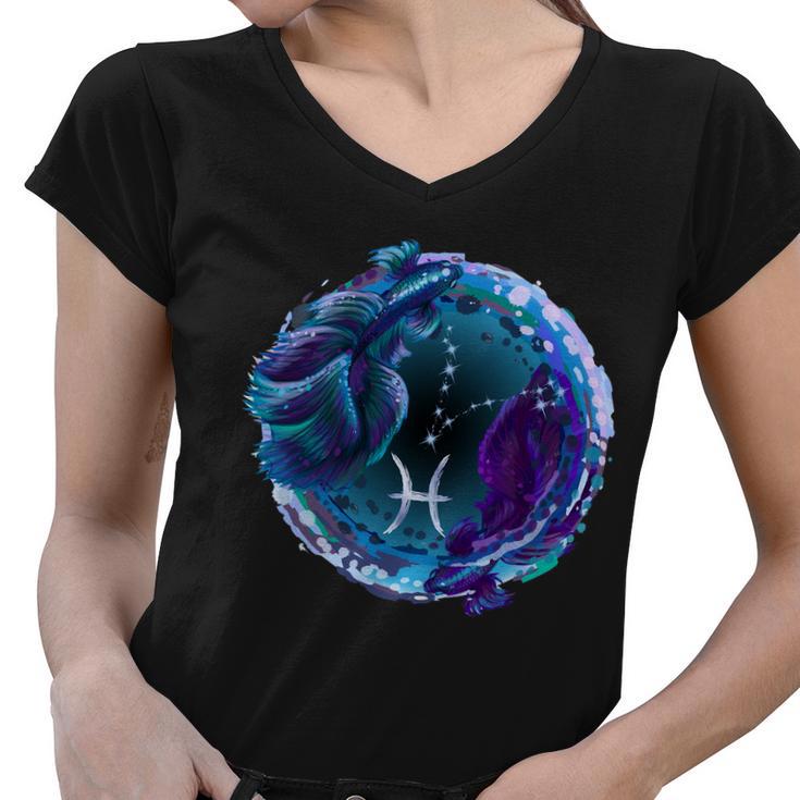 Pisces Zodiac Sign V2 Women V-Neck T-Shirt