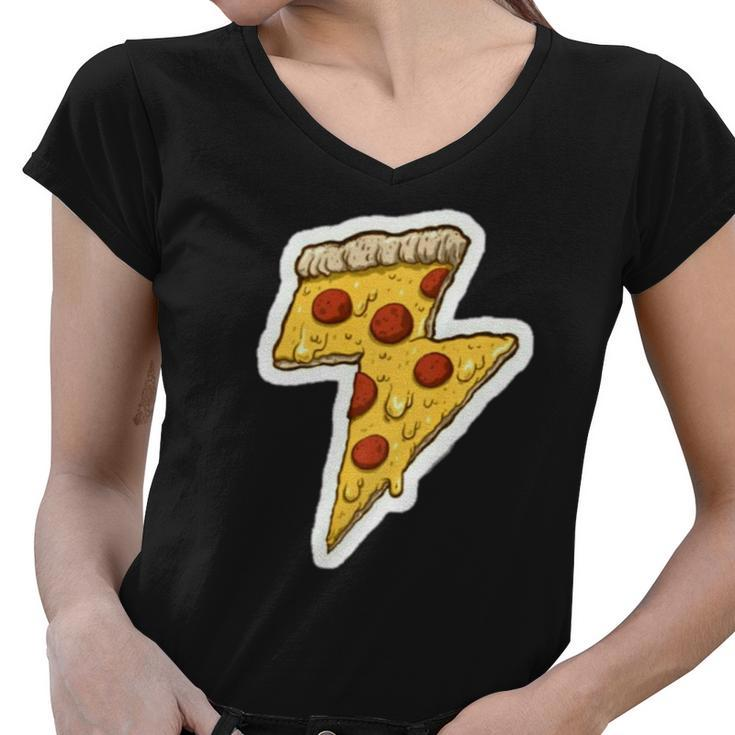 Pizza Lightning Bolt Women V-Neck T-Shirt