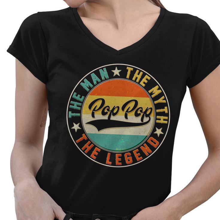 Pop Pop Vintage The Man Myth Legend Emblem Women V-Neck T-Shirt