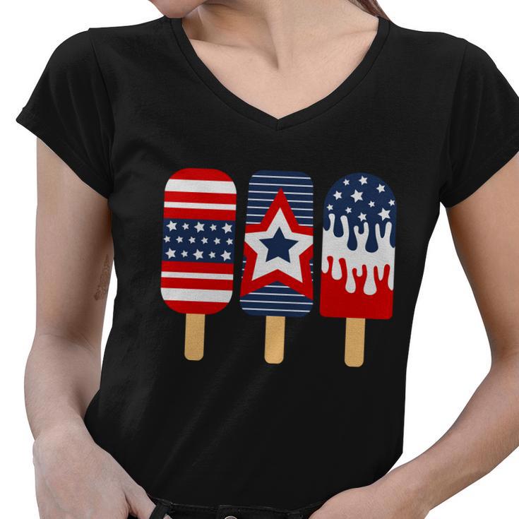 Popsicle Red White Blue American Graphic Plus Size Shirt For Men Women Family Women V-Neck T-Shirt