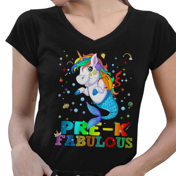 Pre K Fabulous Mermaid Unicorn Women V-Neck T-Shirt