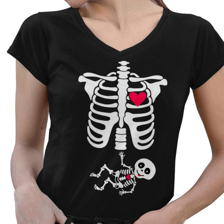 Pregnant Skeleton Ribcage With Baby Costume Women V-Neck T-Shirt