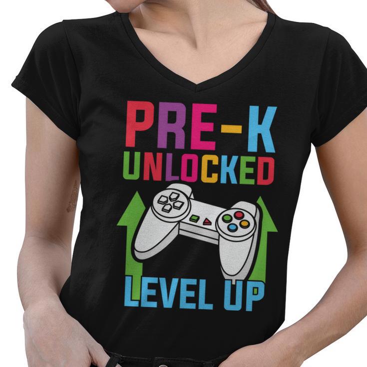 Prek Unlocked Level Up Game Back To School Women V-Neck T-Shirt