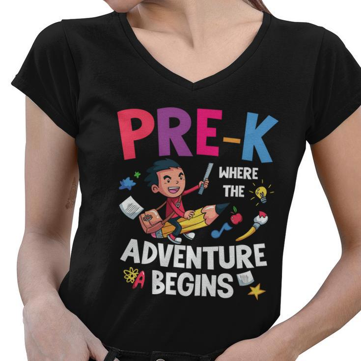 Prek Where The Adventure Begins Back To School V2 Women V-Neck T-Shirt