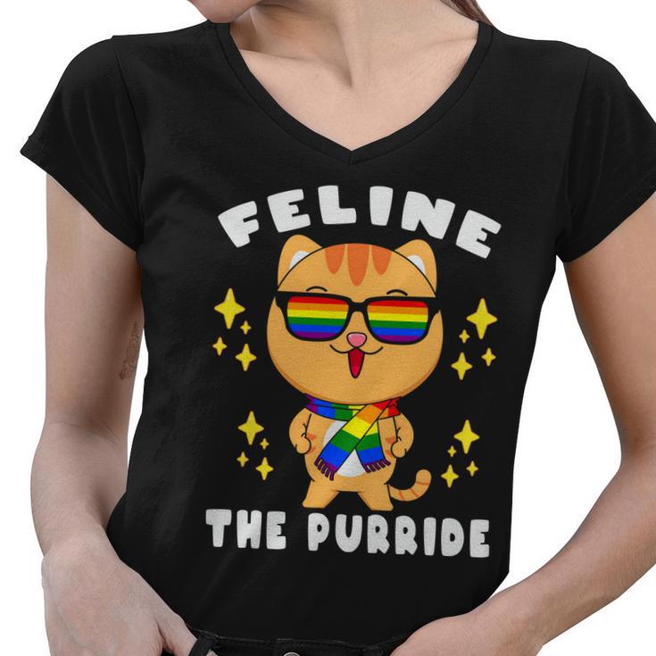 Pride Month Feline The Purride Lgbt Gay Women V-Neck T-Shirt