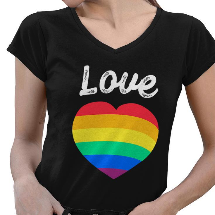 Pride Month Funny Rainbow Heart Gay And Lgbt Women V-Neck T-Shirt