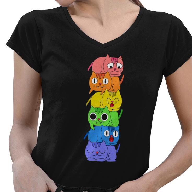 Pride Month Gay Pride Cat Lgbt Kawaii Women V-Neck T-Shirt