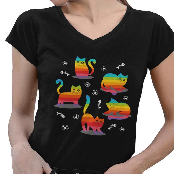 Pride Month Lgbtq Cat Kawaii Gay Pride Women V-Neck T-Shirt