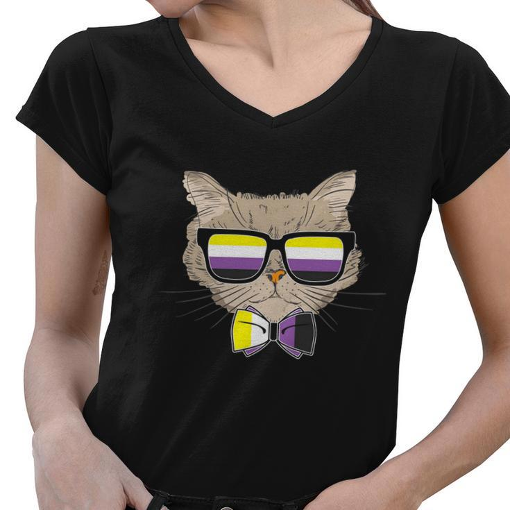 Pride Month Nonbinary Gay Pride Cat Lgbt Women V-Neck T-Shirt