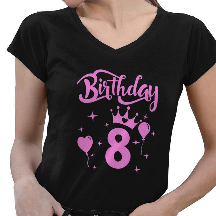 Princess Birthday Girl 8 Year Old Funny Birthday Girl Women V-Neck T-Shirt