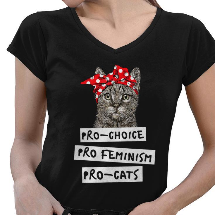 Pro Choice Pro Feminism Pro Cats Shirt Gift Women V-Neck T-Shirt