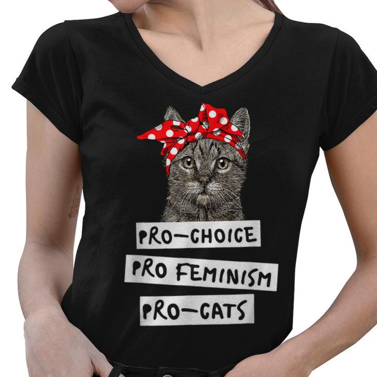 Pro Choice Pro Feminism Pro Cats T  Gift For Women Men  Women V-Neck T-Shirt