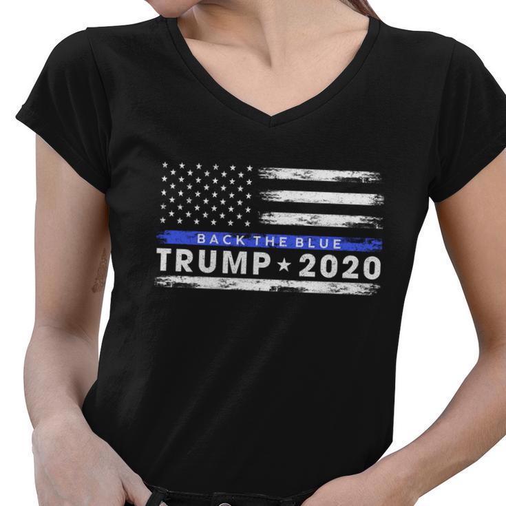 Pro Trump 2020 Back The Blue Thin Blue Line American Flag Gift Women V-Neck T-Shirt