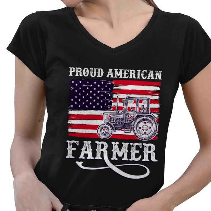 Proud American Farme Gift Farmer With Usa Flag Gift Women V-Neck T-Shirt